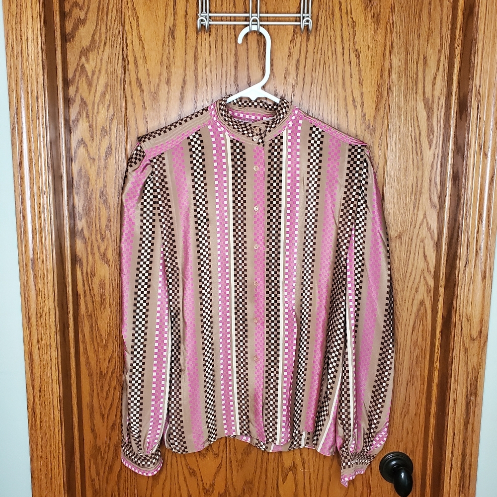 Vintage Retro Checkered Longsleeve Blouse